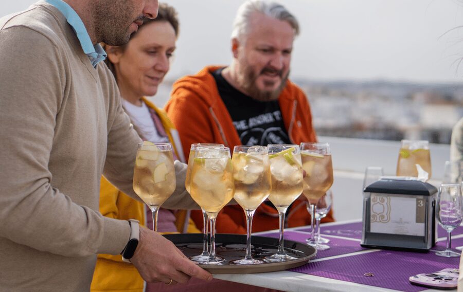 Seville: Tapas and Sangria Tasting - The sangria lineup: classic red fruit, white twist, and two more explained pours